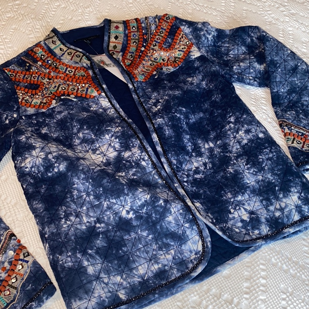 Indigo Moon Tie Dye Beaded Jacket NWT
